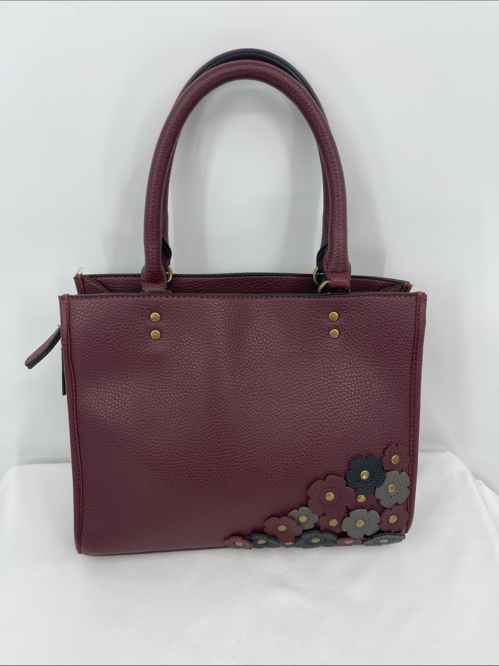 G.H. BASS Women's Floral Accent Tote Bag in Burgundy.